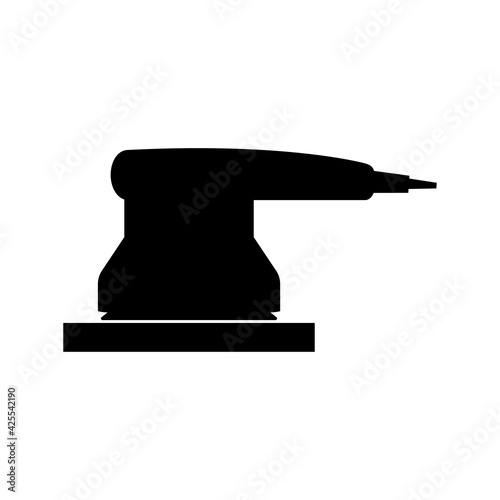 Silhouette of a electric sander icon. For floor and wooden planks sanding ​sandpaper. Isolated vector clipart. Drawing on white blank background.