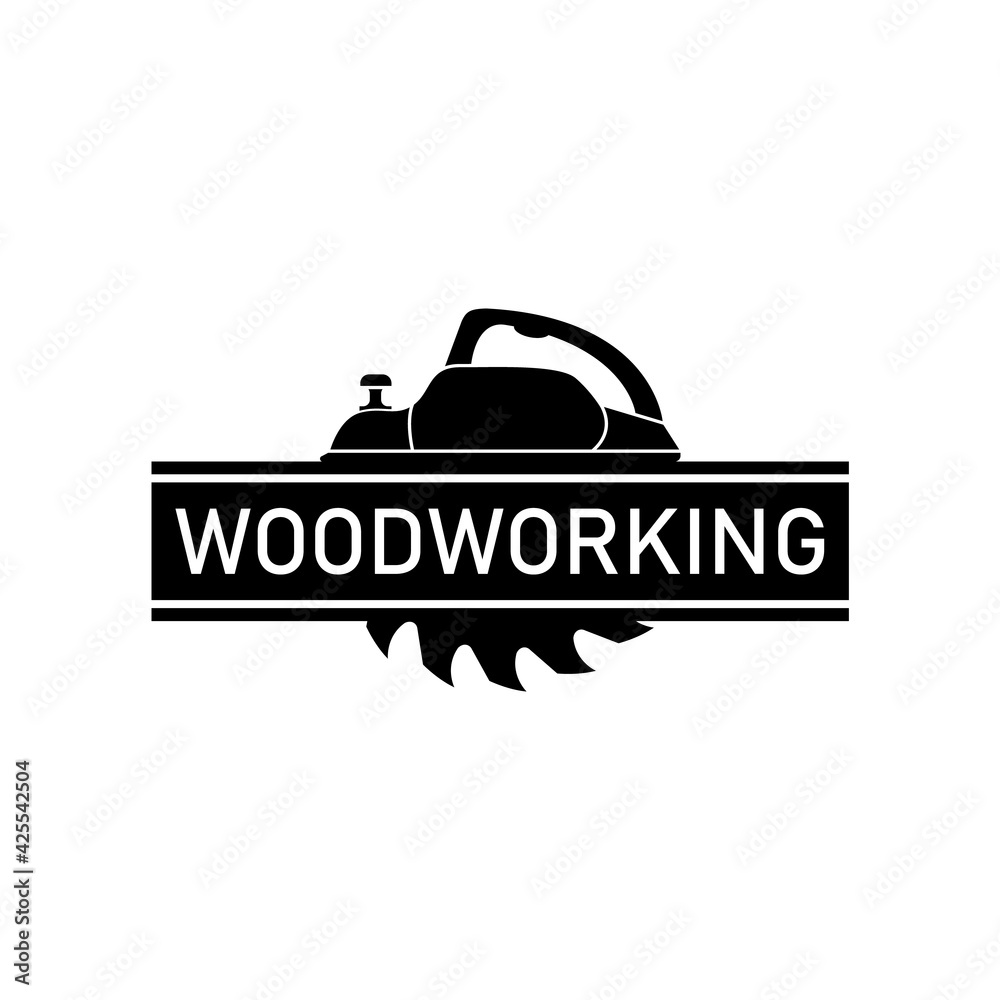 Woodworking logo. Vector for carpentry, woodwork, lumberjack, woodcraft, sawmill service. Isolated clipart on white background.