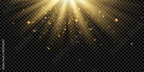 Light flare special effect with rays of light and magic sparkles. Glow transparent vector light effect set, explosion, glitter, spark, sun flash. Vector illustration.