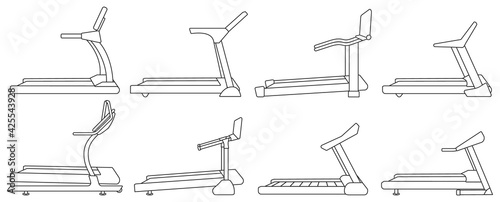 Treadmill vector outline set icon. Vector illustration runner equipment on white background. Isolated outline set icon treadmill.