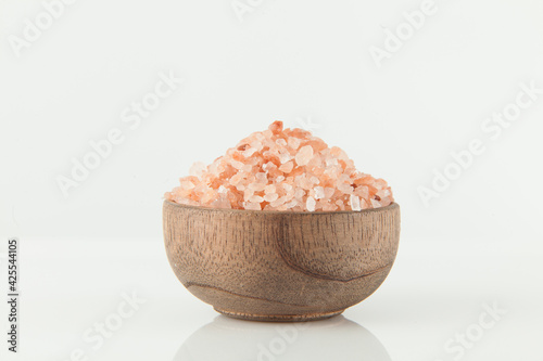 Pink salt from the Himalayas; photo on white background.