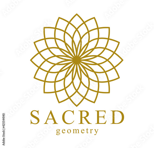 Flower of Life ancient symbol beautiful elegant vector logo or emblem isolated over white background, sacred geometry design element, esoteric sign.