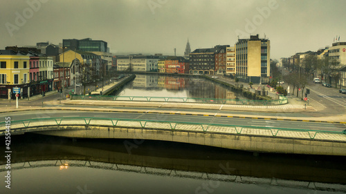 Cork City Center Ireland aerial view cloudy day