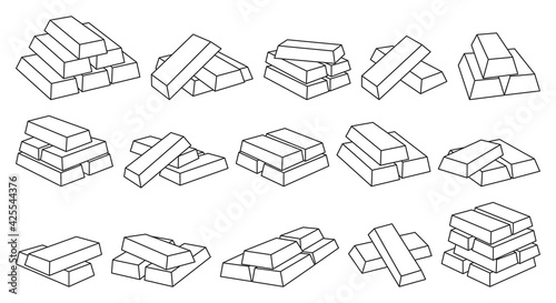 Golden ingot vector outline set icon. Vector illustration gold bullion on white background. Isolated outline set icon golden ingot.