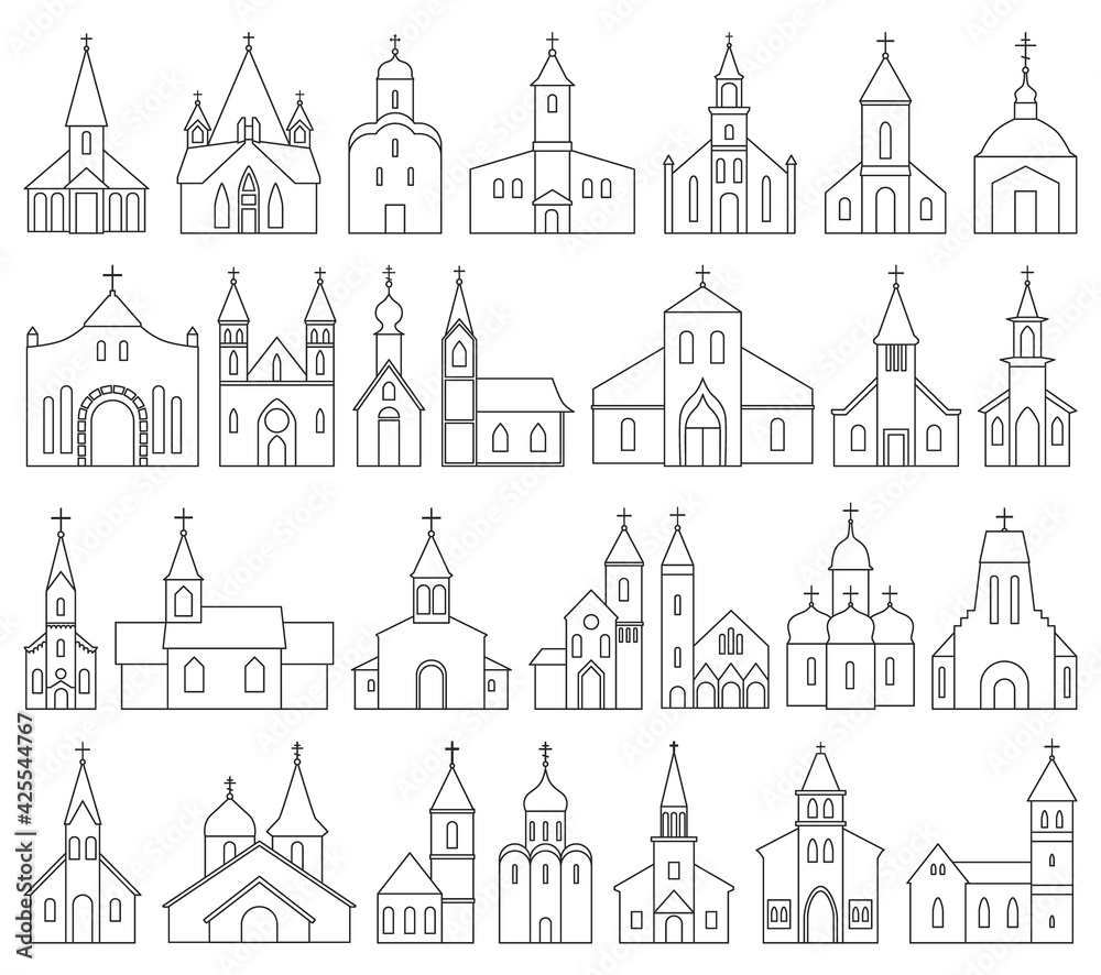 Church vector outline set icon. Vector illustration religion building on white background. Isolated outline set icon church.
