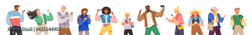 People using smartphones, gadget, mobile phone. Mobile internet, social media. Taking selfie on smartphone