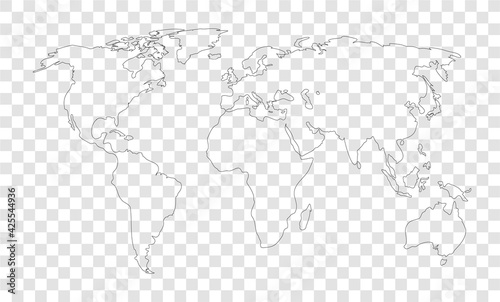 world map on transparent outline background