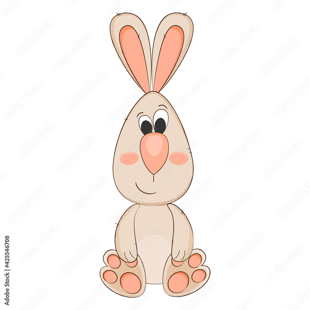 Obraz premium Cute baby bunny, rabbit sitting vector illustration. 
