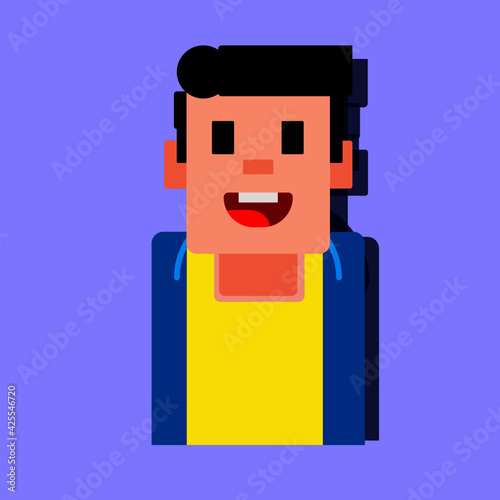 Boy cartoon character with emotions, smiling