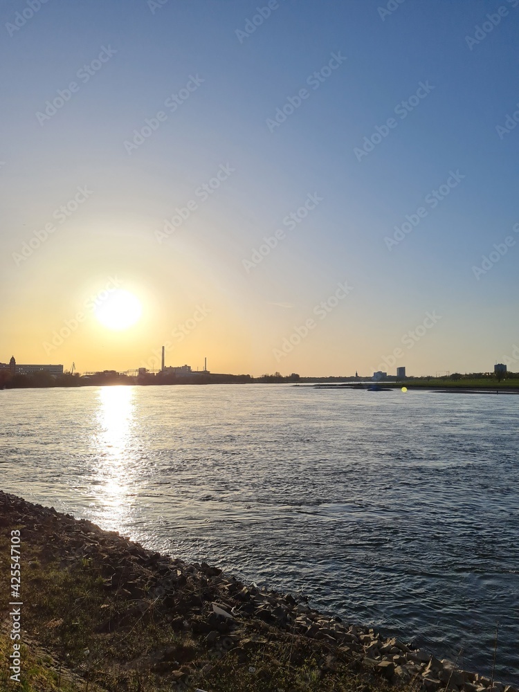Düsseldorf's river Rhine (Rhein) during a sunset