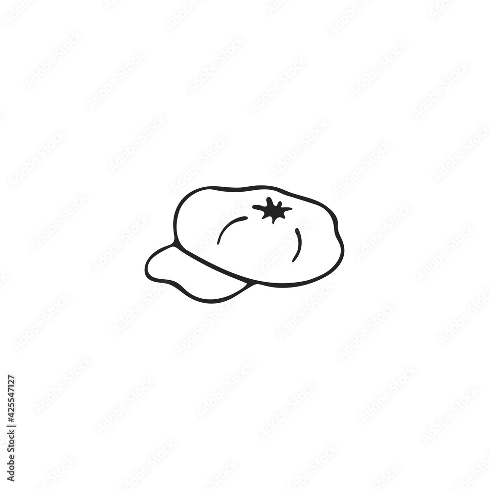 Hand-drawn winter hat with a visor, single element. Graphic doodle, sketch, outline drawing isolated on white. Vector illustration Hand-drawn winter hat with a visor, single element. Graphic doodle, sketch, outline drawing isolated on white. Vector illustration