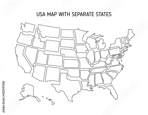 USA map with separate states and borders. Vector illustration isolated on white background eps 10 photo