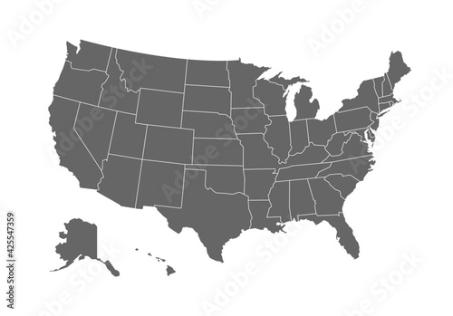 Grey map of United States of America on white background. Vector illustration eps 10 photo