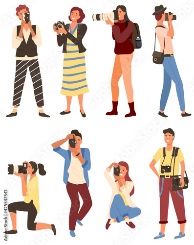 People Photographing, Man and Woman Shoot Vector