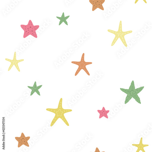 Seamless marine pattern with starfish. Cute kids marine texture for fabric, wrapping, textile, wallpaper, apparel.