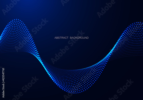 Abstract blue background. Big data. Abstract blue wave flow from particles.Vector technology and science background.