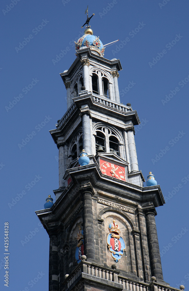 Beautiful  tower of the church in Amsterdam,Netherlands