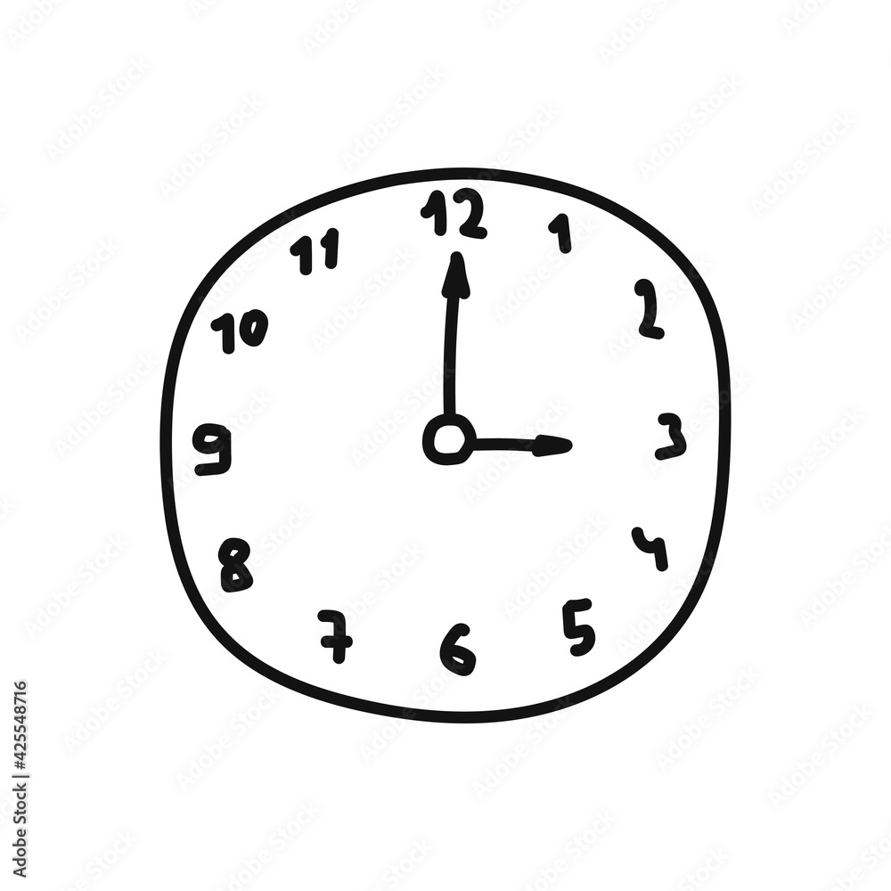 Drawn wall clock isolated on white background. Doodle style. Timing concept. Vector illustration Drawn wall clock isolated on white background. Doodle style. Timing concept. Vector illustration