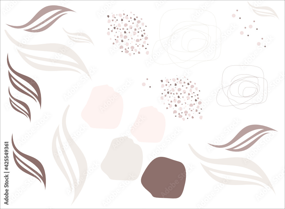 Fototapeta premium set of elements leaves, spots, obstraction, painting, minimalism, beige, nature, ethno, boho, retro, bio