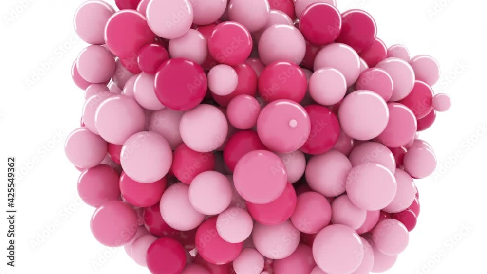 Bubble birth - pink, light pink and burgundy balloons are born on a white background filling the entire screen, balloons, spheres. Macro isolated on black alpha matte