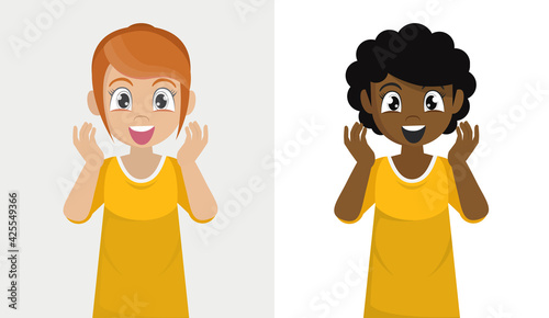 The emotion of surprise and delight in a girl on the face. 