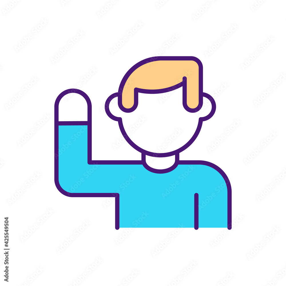 Greeting RGB color icon. Politeness and respect demonstration. Welcoming someone. Good manners, etiquette. Maintaining social relationships. Appreciation manifestation. Isolated vector illustration