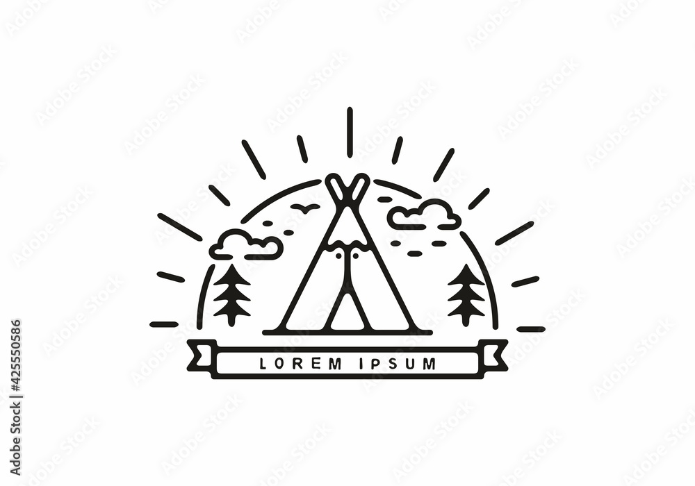 Line art badge illustration of tent Line art badge illustration of tent