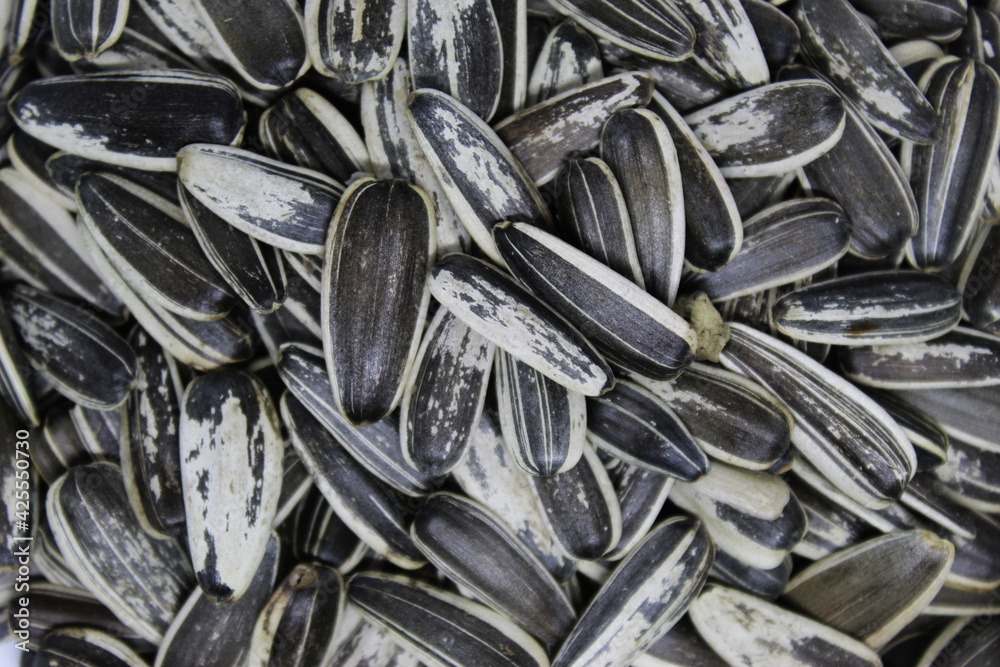 Organic sunflower seed. Sunflower crack seeds. Close up. Texture or background concept.