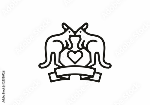 Twin kangaroo with love sign line art illustration tattoo