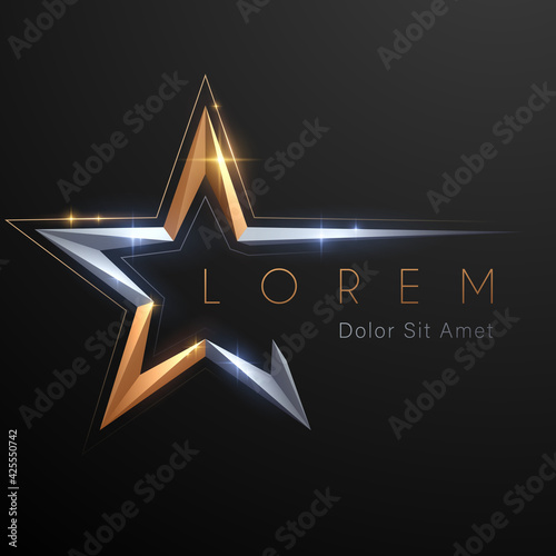 Gold and silver star shape template