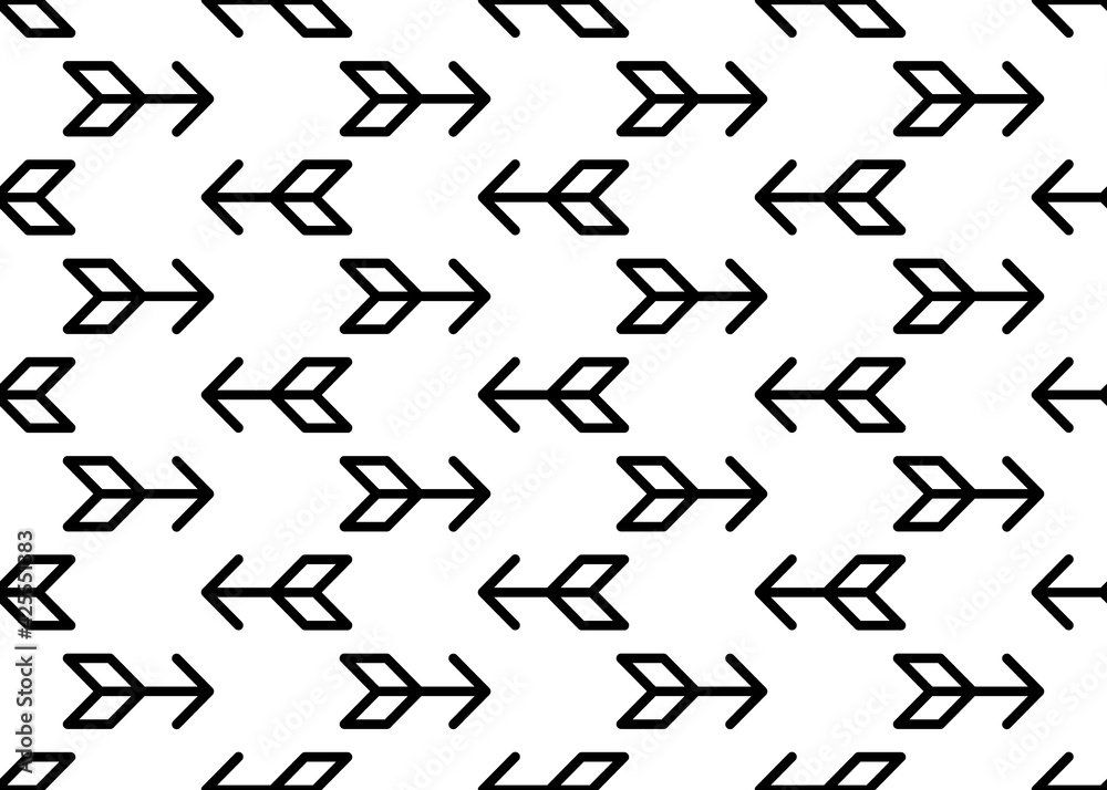 Black arrow on a white background.. Seamless texture. For gift paper and fabrics.