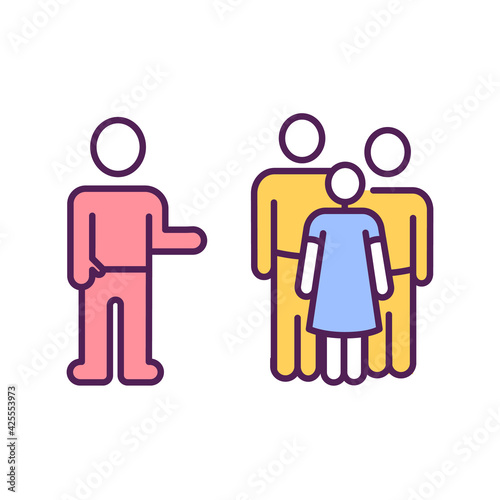 Avoiding infected people RGB color icon. Dealing with fast spreading of corona virus with use of quarantine and special rules set for society. Isolated vector illustration