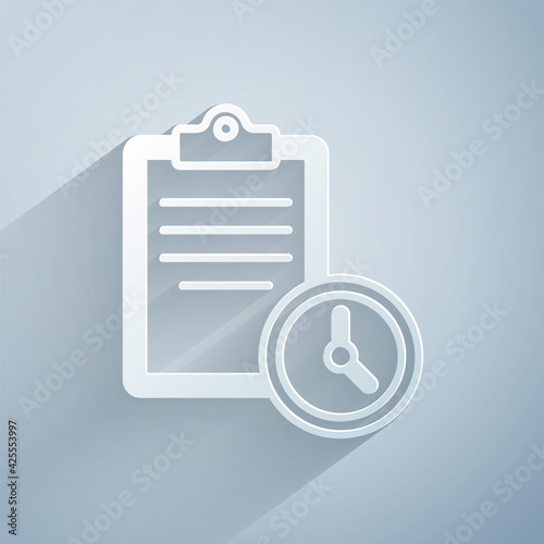 Paper cut Sport training program or fitness plan icon isolated on grey background. Paper art style. Vector