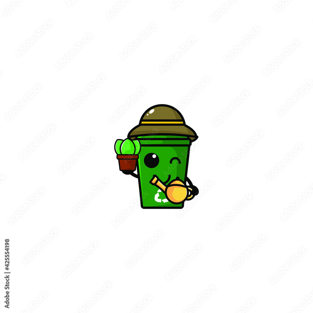 Cute Rubbish Bin Cartoon Character Vector Illustration Design. Outline, Cute, Funny Style. Recomended For Children Book, Cover Book, And Other. Cute Rubbish Bin Cartoon Character Vector Illustration Design. Outline, Cute, Funny Style. Recomended For Children Book, Cover Book, And Other.