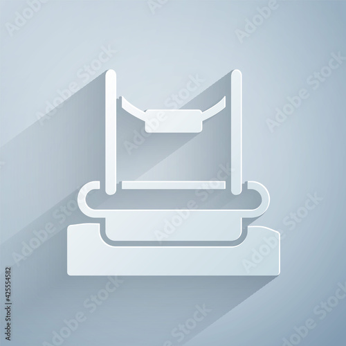 Paper cut Bungee trampoline attraction with metal ladder icon isolated on grey background. Paper art style. Vector