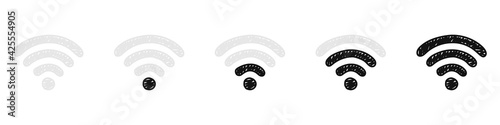 Wi-Fi connection level indicator. Set of hand-drawn wi-fi icons isolated on white background. Internet connection. Vector illustration