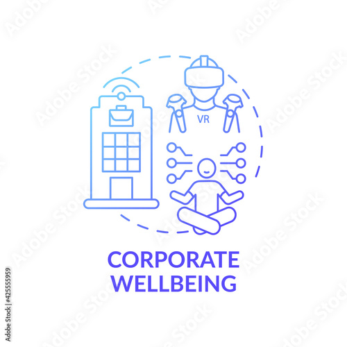 Corporate wellbeing concept icon. Future office design idea thin line illustration. Supporting physical and mental health. Investing in wellbeing initiatives. Vector isolated outline RGB color drawing
