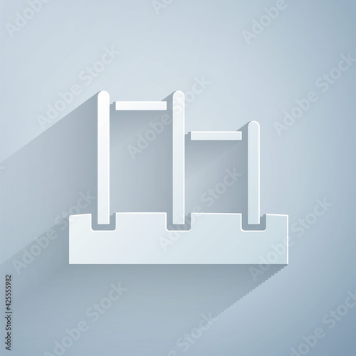 Paper cut Sport horizontal bar icon isolated on grey background. Paper art style. Vector