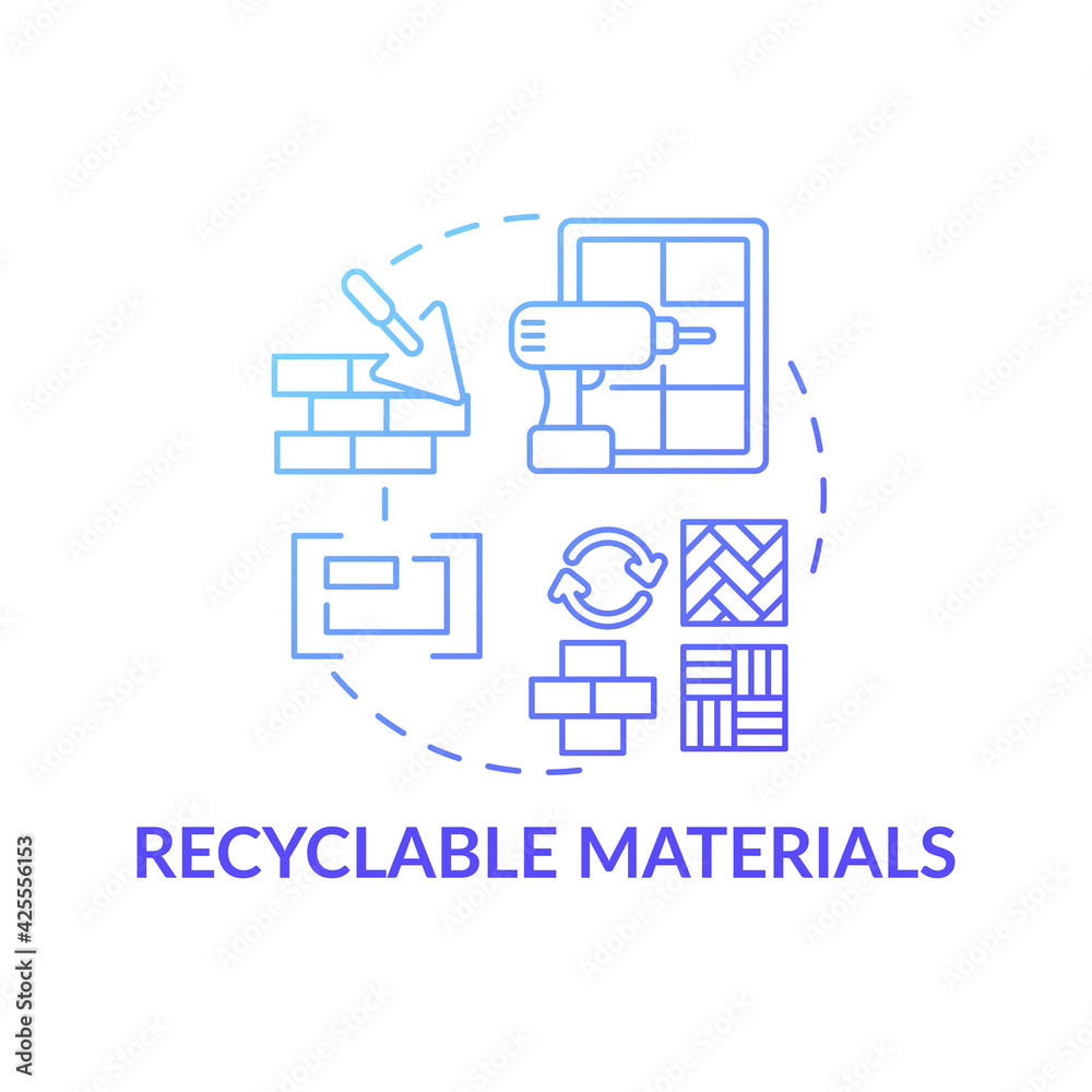 Recyclable materials concept icon. Future office building idea thin line illustration. Post-consumer recycled content. Increasing office recycling. Vector isolated outline RGB color drawing Recyclable materials concept icon. Future office building idea thin line illustration. Post-consumer recycled content. Increasing office recycling. Vector isolated outline RGB color drawing