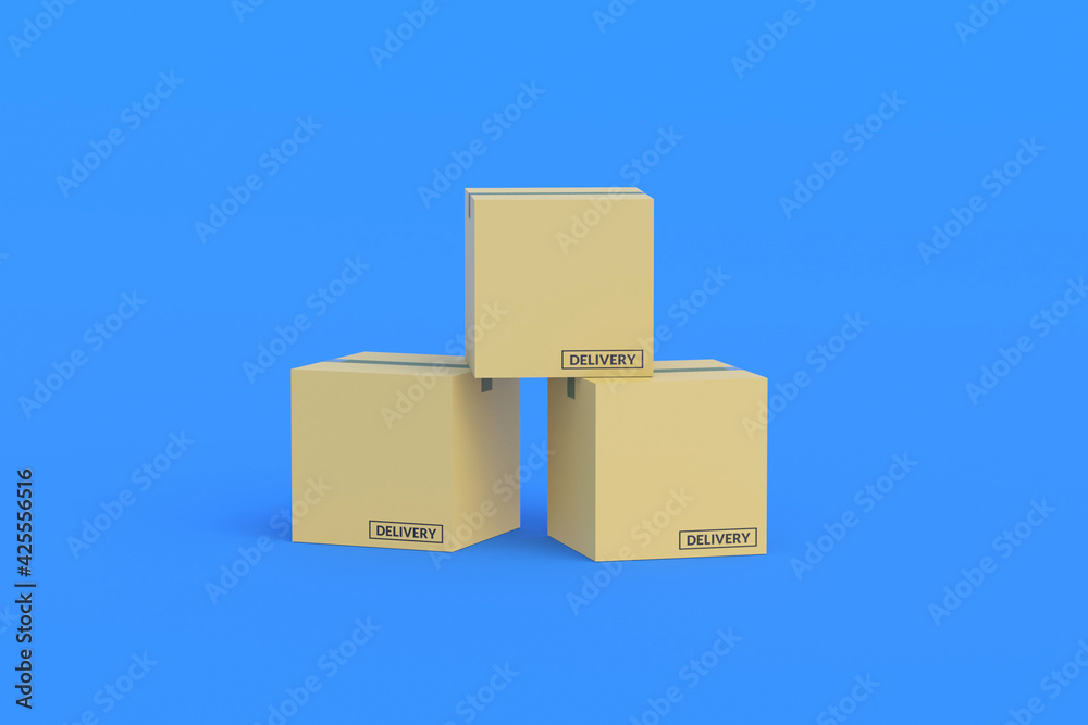 Cardboard boxes. Freight transportation and logistic. Import, export of goods. Storage of cargo. International trade. Wholesale purchase, sale. Delivery company. 3d rendering Cardboard boxes. Freight transportation and logistic. Import, export of goods. Storage of cargo. International trade. Wholesale purchase, sale. Delivery company. 3d rendering