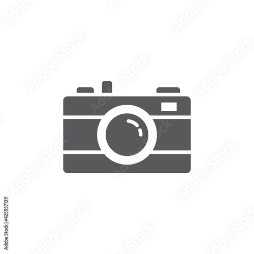 Photo camera icon isolated on color background. Foto camera icon. Vintage style drawing. Vector Illustration