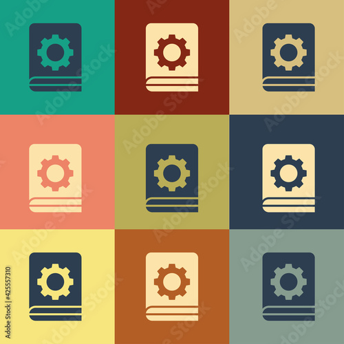 User manual icon isolated on color background. User guide book. Instruction sign. Read before use. Vintage style drawing.