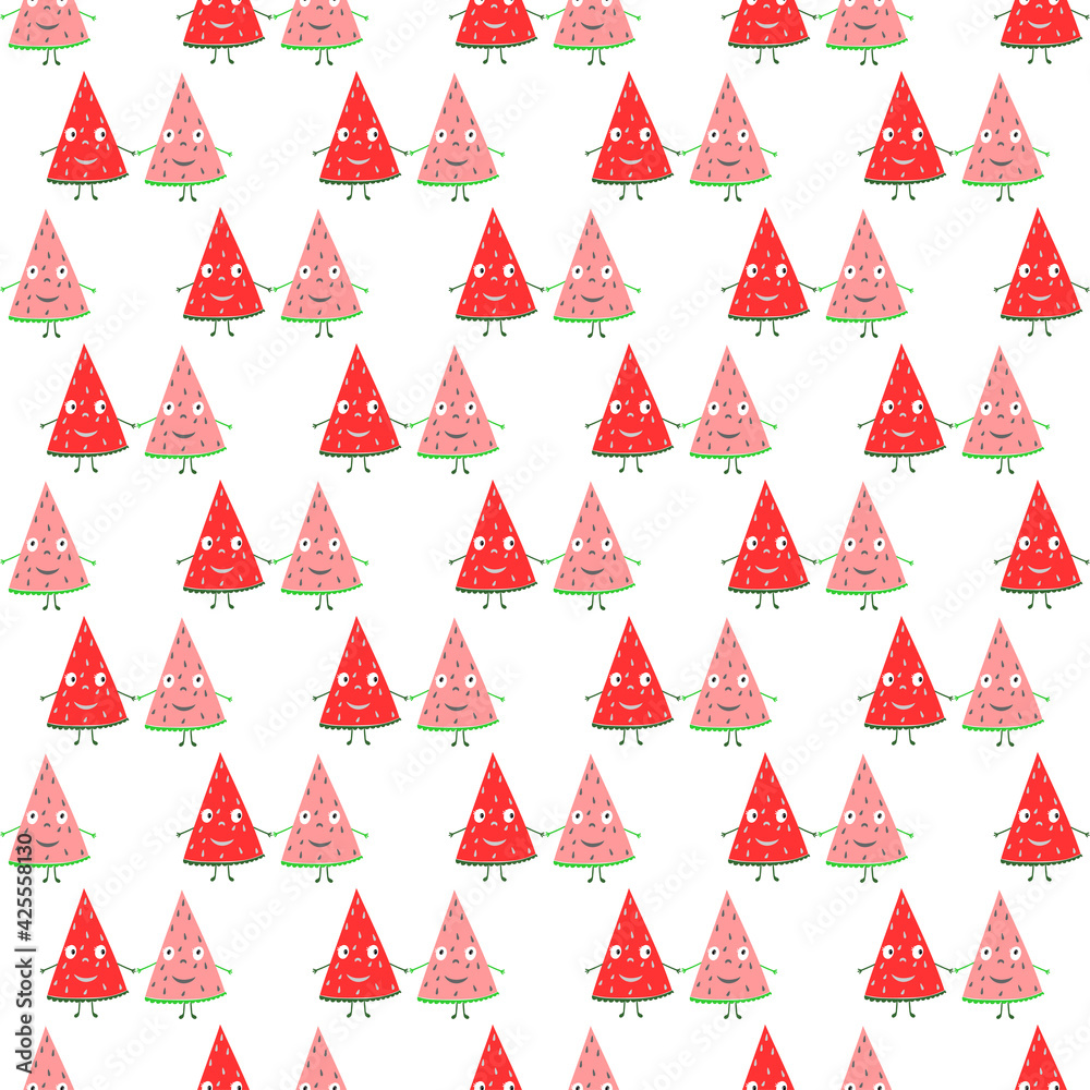 Seamless pattern with cute watermelon slices.