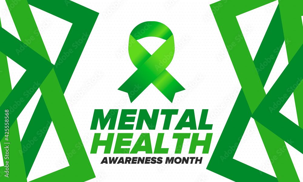 Mental Health Awareness Month in May. Annual campaign in United States. Raising awareness of mental health. Control and protection. Prevention campaign. Medical health care design. Vector illustration Mental Health Awareness Month in May. Annual campaign in United States. Raising awareness of mental health. Control and protection. Prevention campaign. Medical health care design. Vector illustration