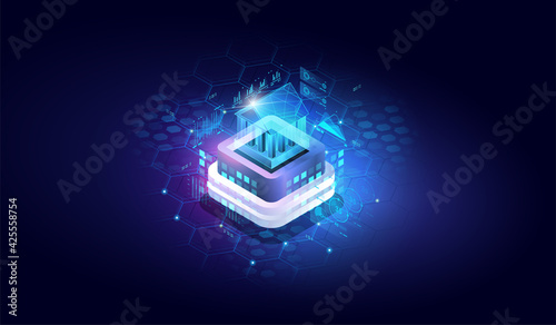 Financial technologies. Isometric image of virtual bank. Mobile bank conceptual illustration. Internet online banking. software and mobile application for finance services.