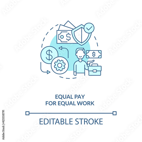 Equal pay for equal work blue concept icon. Fair labour for immigrants. Legal protection. Migrant worker rights idea thin line illustration. Vector isolated outline RGB color drawing. Editable stroke