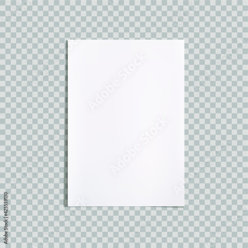 Vector 3D realistic A4 paper isolated on transparent background, rectangular shape blank frame.
