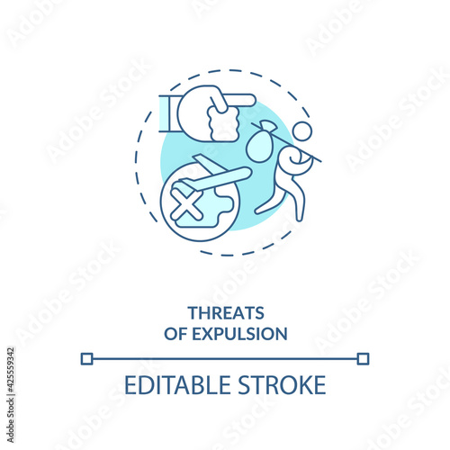 Threats of expulsion blue concept icon. Illegal firing, foreign employee abuse. Migrant worker rights idea thin line illustration. Vector isolated outline RGB color drawing. Editable stroke