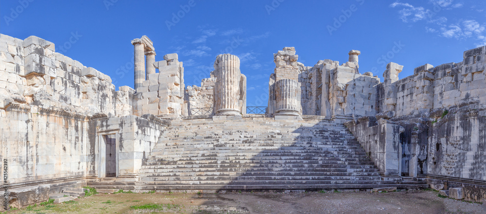 View of courtyard of the Temple of Apollo in antique city of Didim