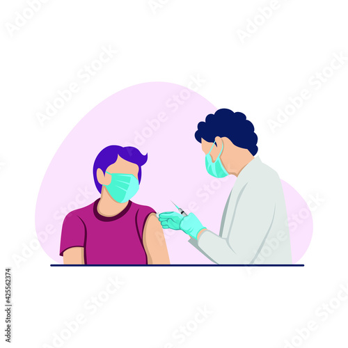 Doctor injecting vaccine covid19 to a patient illustration